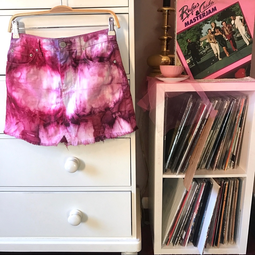 Y2K Urban Outfitters Custom Denim Mini Skirt Tie Dye Pink BDG Micro Small Cute